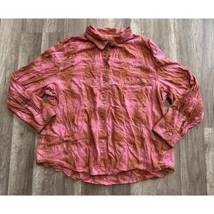Victoria's Secret Pink Gold  Plaid XL‎  Flannel Long Sleeve Sleep Top VS Pocket